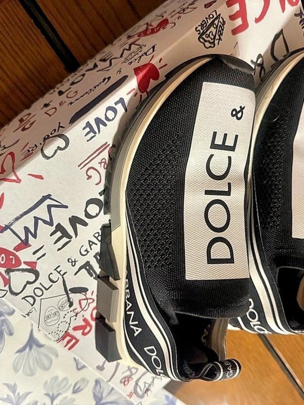 Dolce & Gabbana Sorrento Logo-Print Stretch-Knit Slip-On Sneakers Sorrento Black